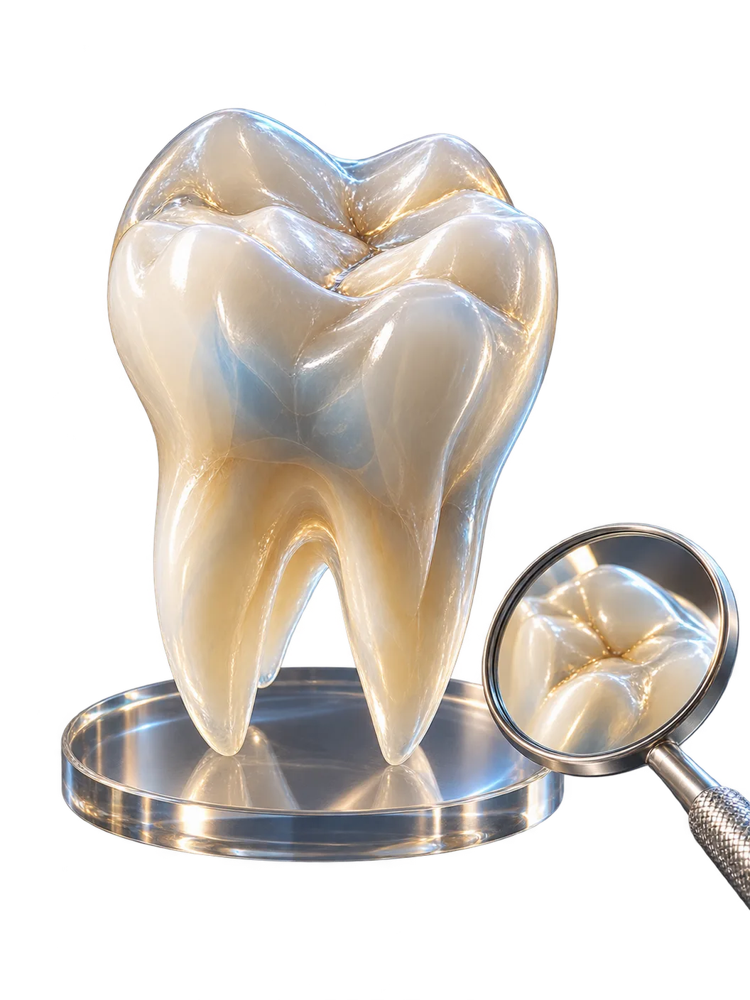 Exploración de la superficie de una muela con un espejo dental